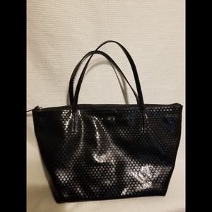 Kate Spade Black Shiny Zippered Tote Bag